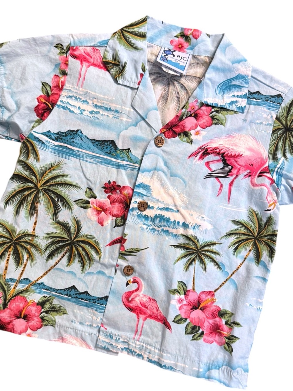 RJC Made in Hawaii Flamingo Hawaiian Shirt Toddler Boys/Girls Size 4T 100% Cotto